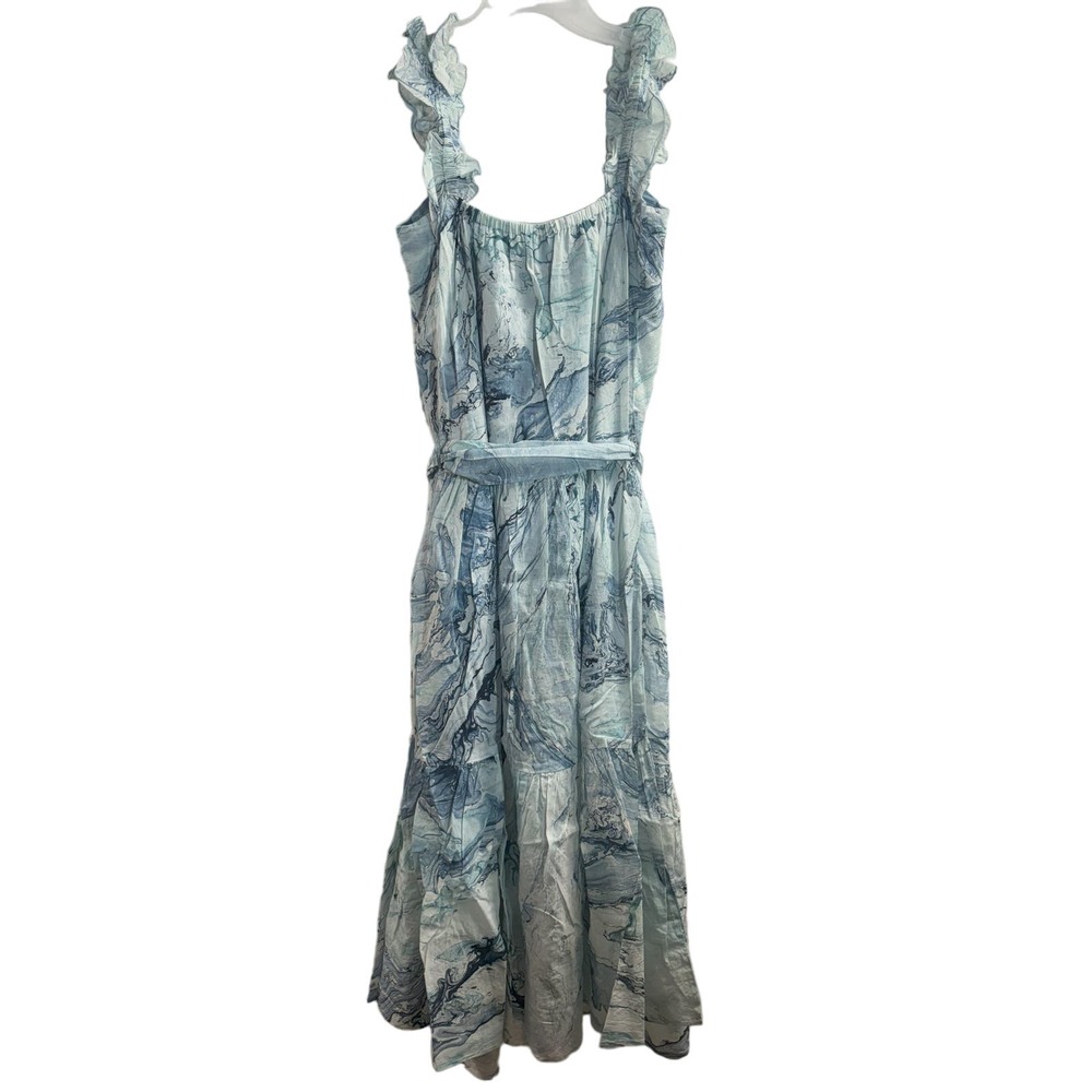 St. Roche NWT Rowena Midi Dress Blue Marble‎ Ruffle Neck Size 4 MSRP $360 - Picture 4 of 7